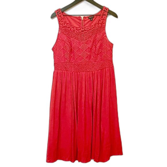 Torrid Red Coral Sleeveless Crochet Lace Fit Flare Dress Size 12 - Picture 1 of 11